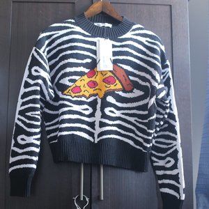 NWT ZARA PIZZA PRINT JACQUARD KNIT SWEATER